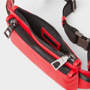 Custom Red Leather Mens Crossbody Belt Bag Double Zip Waist Bag