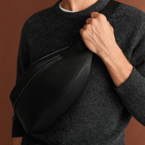 Custom Black Pebble Leather Casual Crossbody Belt Bag For Men Manufacturer