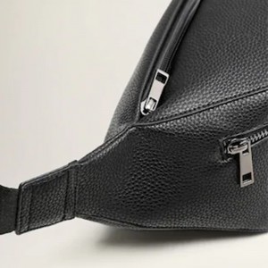 Custom Black Pebble Leather Casual Crossbody Belt Bag For Men Manufacturer