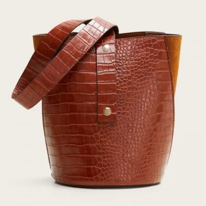 Custom Mixed Croc Leather Women Bucket Shopper Handbag Purse