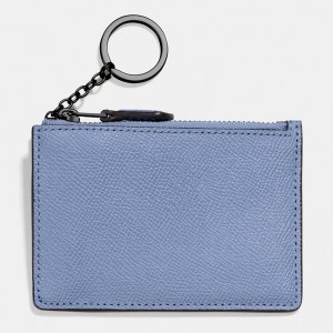 Custom Blue Crossgrain Leather Women  Zip ID Card Holder Wallet With Keychain Manufacturer