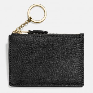 Custom Blue Crossgrain Leather Women  Zip ID Card Holder Wallet With Keychain Manufacturer