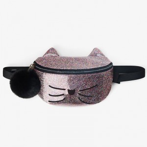 Custom Glitter Fashion Kids Fanny Pack Belt Bag With Pompom