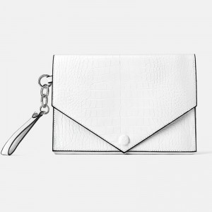 Custom White Croc Leather Women Envelope Clutch Bag Wristlet Pouch Manufacturer