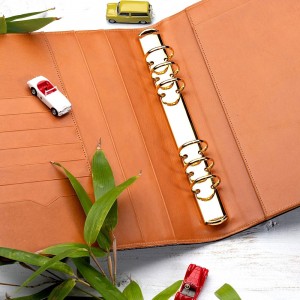 Custom A5 Deep Brown 6 Ring Binder Organizer Leather Agenda Manufacturer