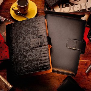 Custom Luxury A5 Black Croc Leather Binder Agenda Organizer Manufacturer