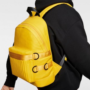 Custom Yellow Pebble Leather Biker Style Mens Backpack Manufacturer