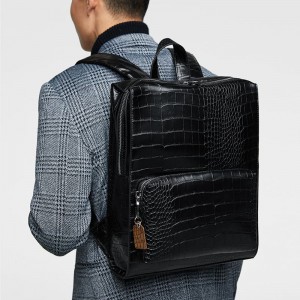 Custom Black Croc Leather Mens Colleage Laptop Backpack Manufacturer