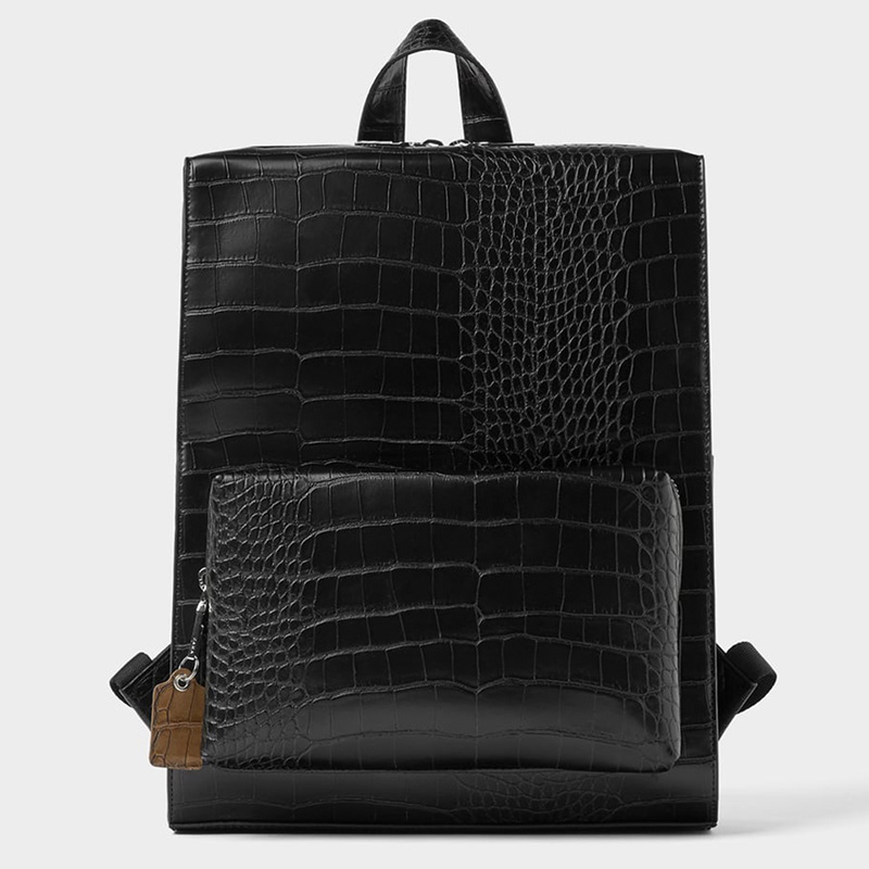 Mens Designer Messenger Bag Manufacturers –  Custom Black Croc Leather Mens Colleage Laptop Backpack Manufacturer – Champion