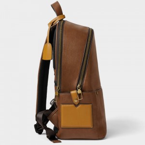 Custom Brown Leather Fashion Mens Laptop Backpack Manufacturer