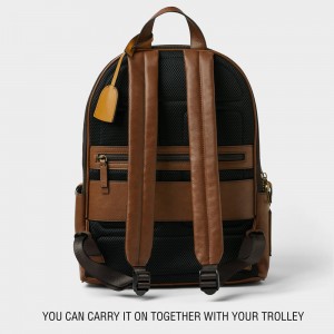 Custom Brown Leather Fashion Mens Laptop Backpack Manufacturer
