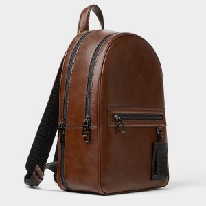Custom Brown Leather Men’s Laptop Basic Backpack Manufacturer