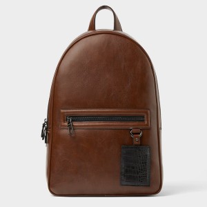 Custom Black PU Leather Men’s Laptop Basic Backpack Manufacturer