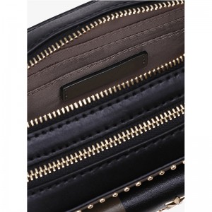 Custom Smooth Leather Women Studded Crossbody Camera Bag With Tassel
