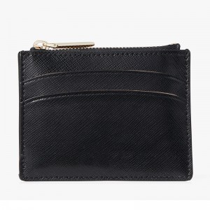 Custom Black Saffiano Leather Women Card Holder With Keychain Manufacturer