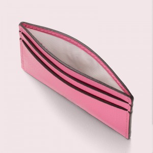 Custom Pink Crossgrain Leather Slim Credit Card Case Holder For Women