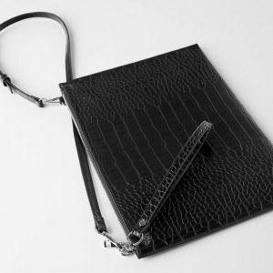 Custom Black Croc Leather Women Clutch Bag Wristlet Pouch Manufacturer