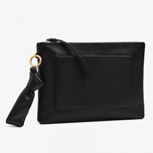 Custom Black Leather Women Zip Clutch Evening Bag Pouch Manufacturer