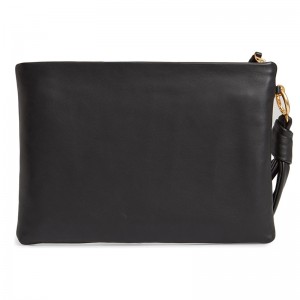Custom Black Leather Women Zip Clutch Evening Bag Pouch Manufacturer