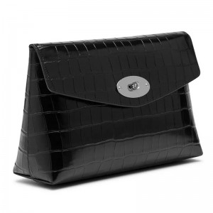 Custom Croc Leather Black Women Cosmetic Pouch Manufacturer