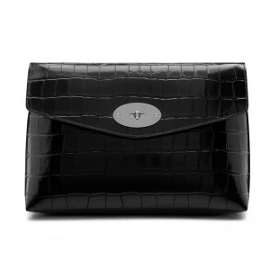 Custom Croc Leather Black Women Cosmetic Pouch Manufacturer