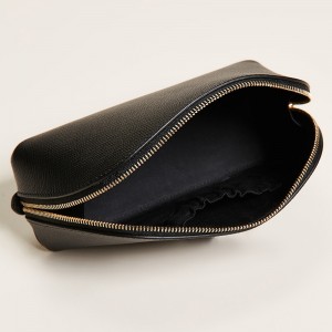 Custom Black Saffiano Leather Women Zip Makeup Case Cosmetic Pouch Manufacturer