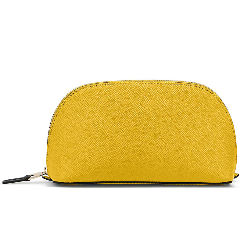 Wholesale Custom Makeup Brush Case Factory –  Custom Yellow Saffiano Leather Ladies Zip Makeup Bag Cosmetic Pouch Manufacturer – Champion