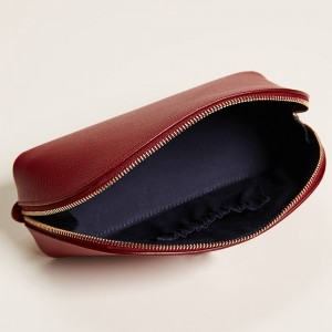 Custom Saffiano Leather Women Zip Small Makeup Pouch Cosmetic Case Supplier