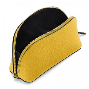 Custom Yellow Saffiano Leather Ladies Zip Makeup Bag Cosmetic Pouch Manufacturer