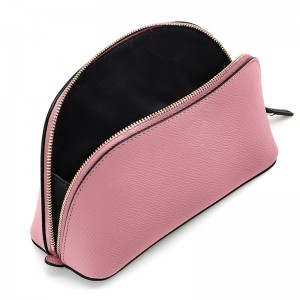 Custom Pink Saffiano Leather Women Zip Small Makeup Pouch Cosmetic Case Factory
