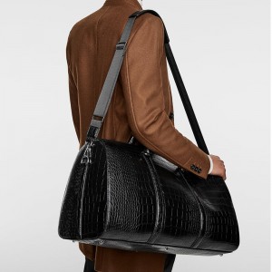 Custom Black Croc Leather Designer Duffle Weekender Bag For Men Manufacturer