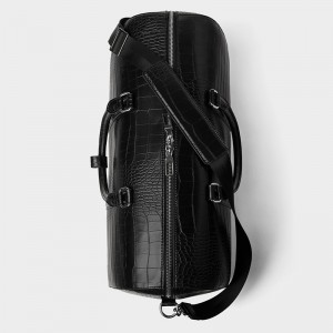 Custom Black Croc Leather Fashion Duffle Weekender Overnight Bag For Men