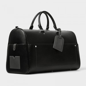 Custom Black Leather Fashion Mens Duffle Weekender Overnight Bag Factory