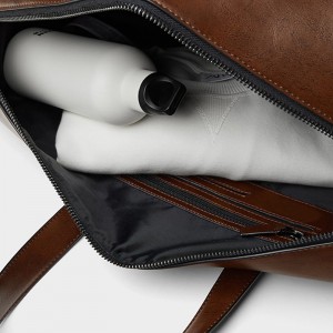 Custom Brown Leather Fashion Mens Travel Duffel Weekender Bag Manufacturer