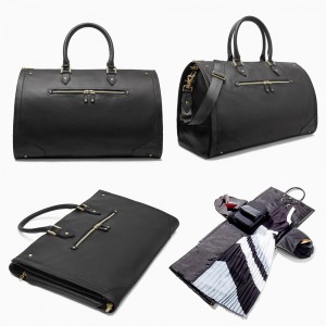 Custom Black Litchi Leather Women Travel Weekender Garment Bag Manufacturer