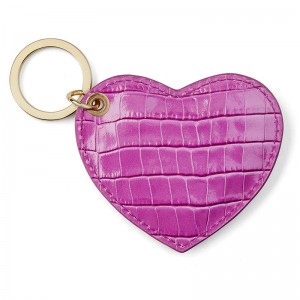 Custom Luxury Pink Croc Leather Heart Shape Keyring Key Chain Manufacturer