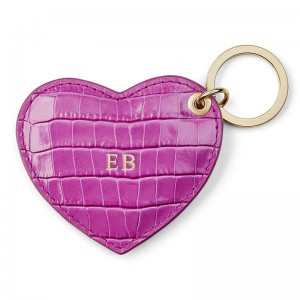 Custom Luxury Purple Croc Leather Heart Shape Keychain Key Ring Manufacturer