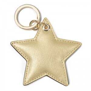 Custom Luxury Saffiano Gold Leather Star Shape Keyring Key Chain Factory