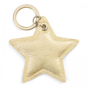 Custom Luxury Saffiano Gold Leather Star Shape Keyring Key Chain Factory