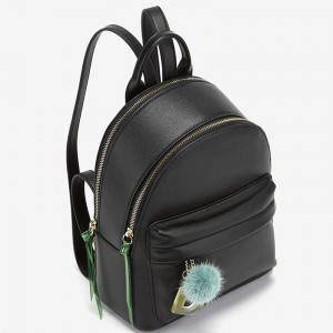 Personalized Logo Fashion Leather Women Small Backpack With Pompom