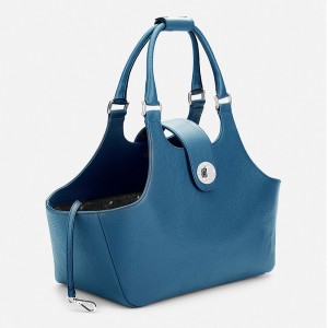 Custom Fashion Blue Pebble Leather Pet Dog Tote Carrier Bag Manufacturer
