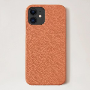Custom Luxury Pebble Leather Apricot Phone Case Cover Manufacturer For iPhone