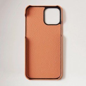 Custom Luxury Pebble Leather Apricot Phone Case Cover Manufacturer For iPhone