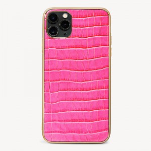 Custom Luxury Pink Croc Leather iPhone Case Cover Manufacturer
