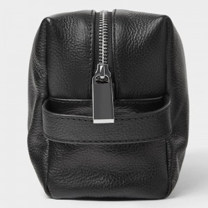 Custom Black Leather Zip Mens Dopp Kit Wash Toiletry Bag Manufacturer