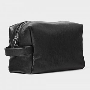 Custom Black Leather Zip Mens Dopp Kit Wash Toiletry Bag Manufacturer