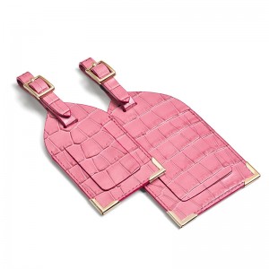 Custom Logo Luxury Pink Croc Leather Luggage Tag Holder Supplier
