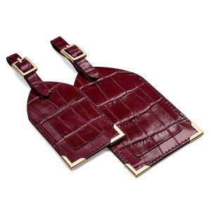 Custom Luxury Croc Leather Burgundy Luggage Tag Holder Manufacturer