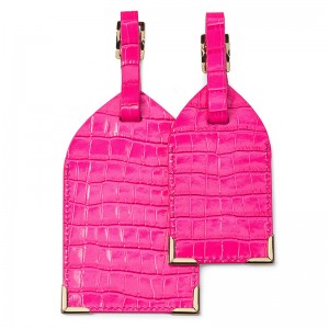 Custom Luxury Croc Leather Pink Luggage Tag Holder Manufacturer