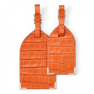 Custom Luxury Croc Leather Pink Luggage Tag Holder Manufacturer